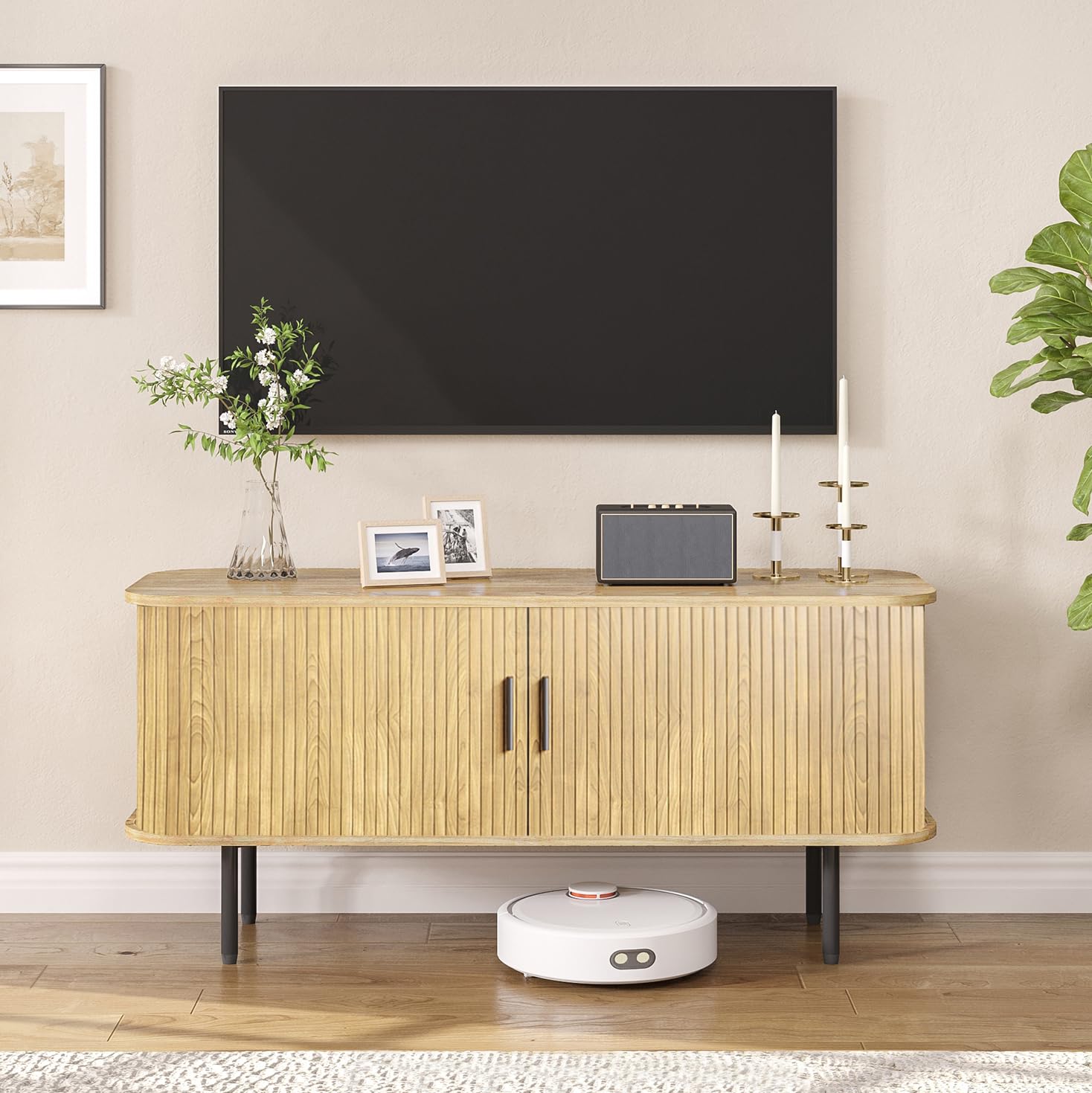 Gaming Console Entertainment Center - Rak TV Bergelombang Alami untuk TV