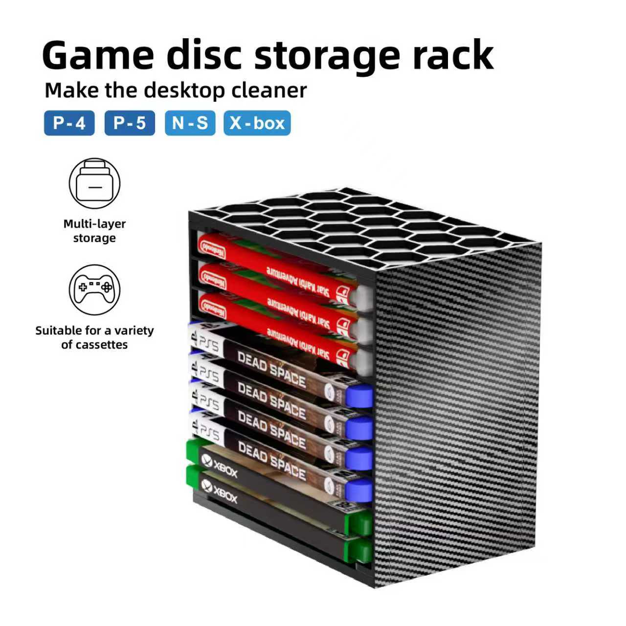 Gaming Console Organizer - Rak Penyimpanan Kaset Game Multi-Lapisan, Pengatur