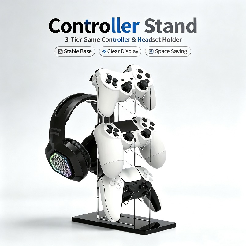Gaming Console Organizer - Rak Penyimpanan Headset 3 Tingkat, Penghemat