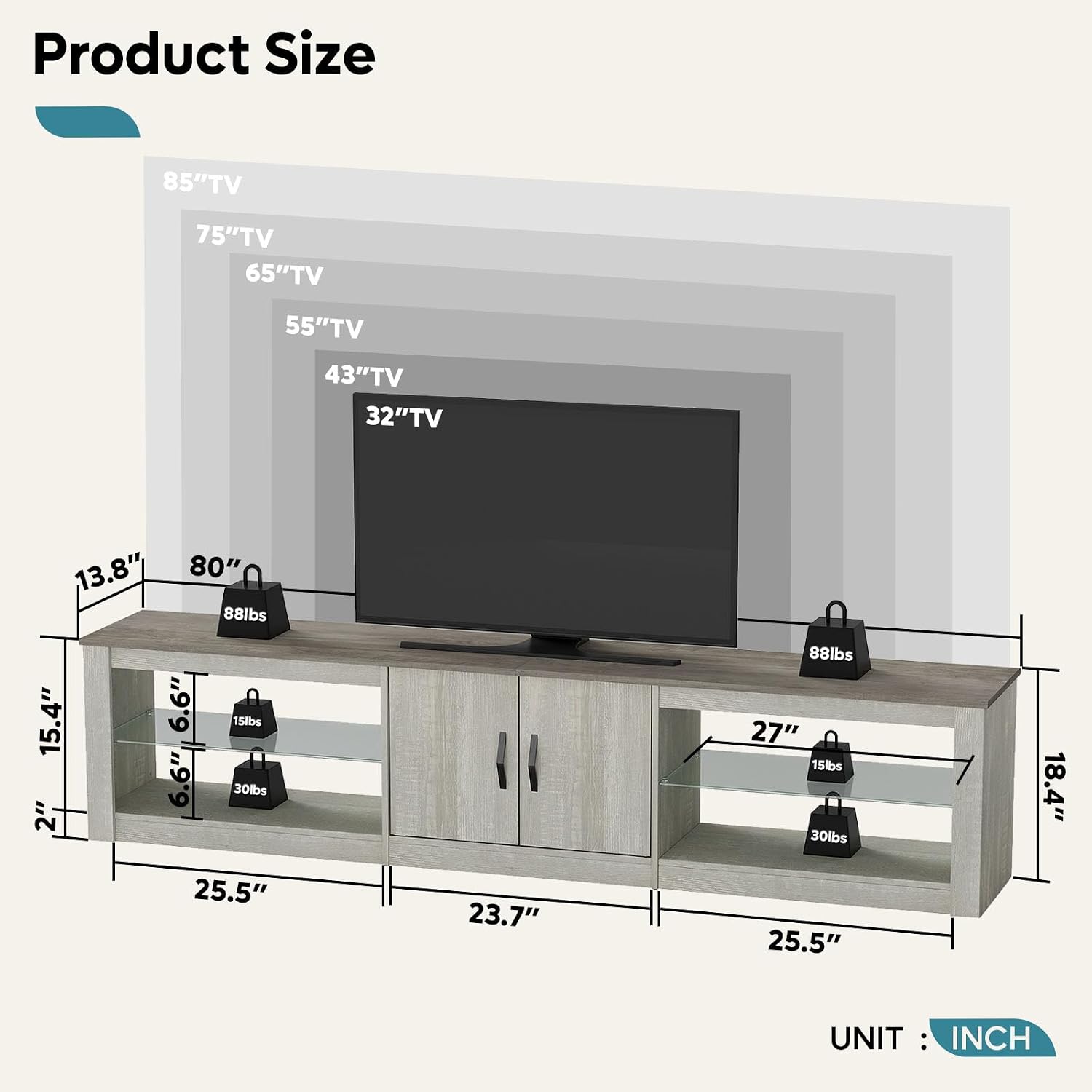 Meja TV 80 Inci untuk TV 75-86 - Gaming Console Entertainment Center ulasan dan harga