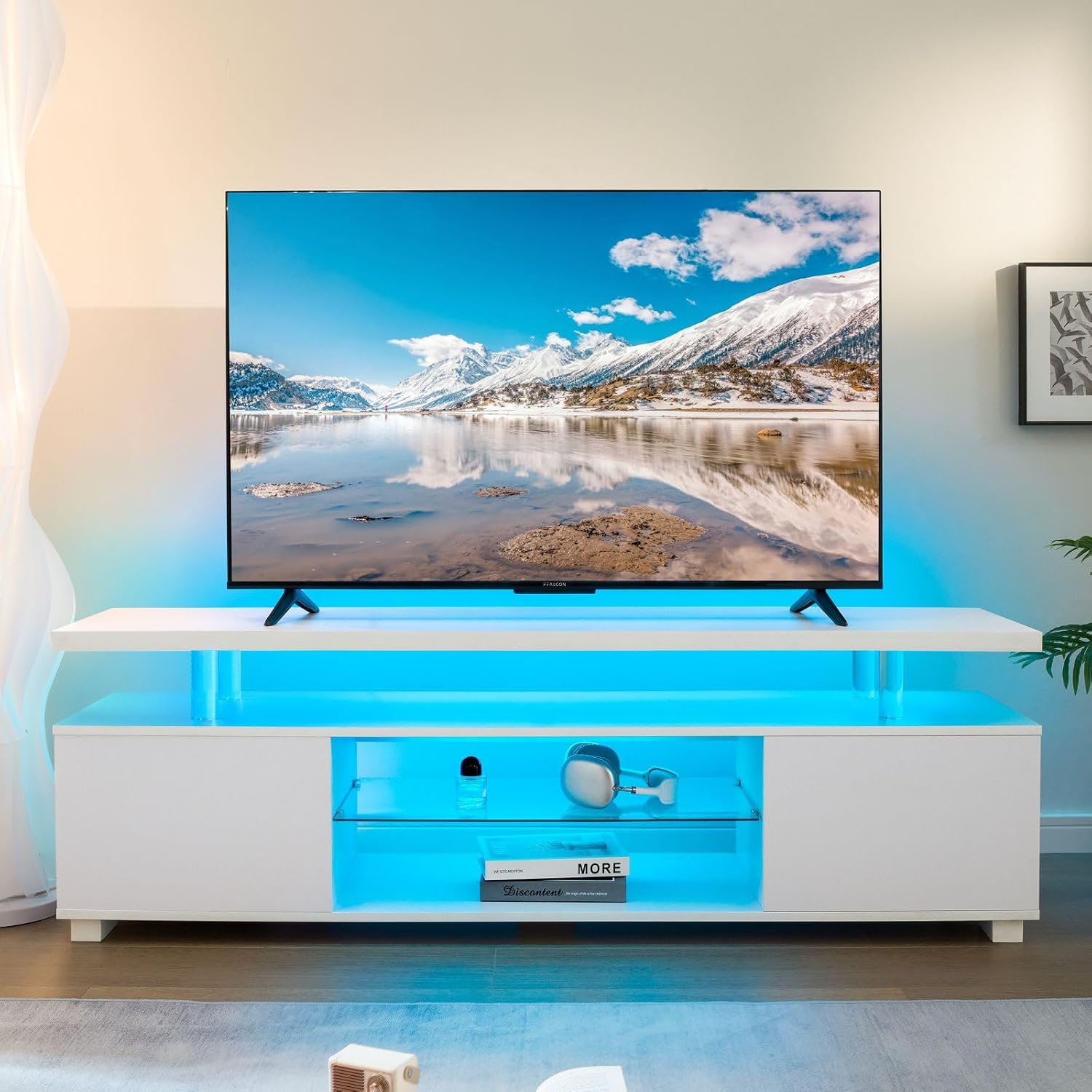 Meja TV LED Putih, Pusat Hibur - Gaming Console Entertainment Center ulasan dan harga