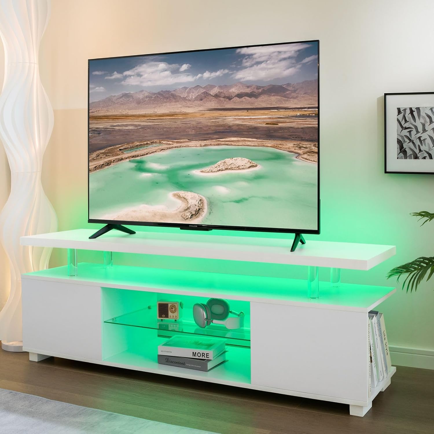 Meja TV LED Putih, Pusat Hibur - Gaming Console Entertainment Center ulasan dan harga