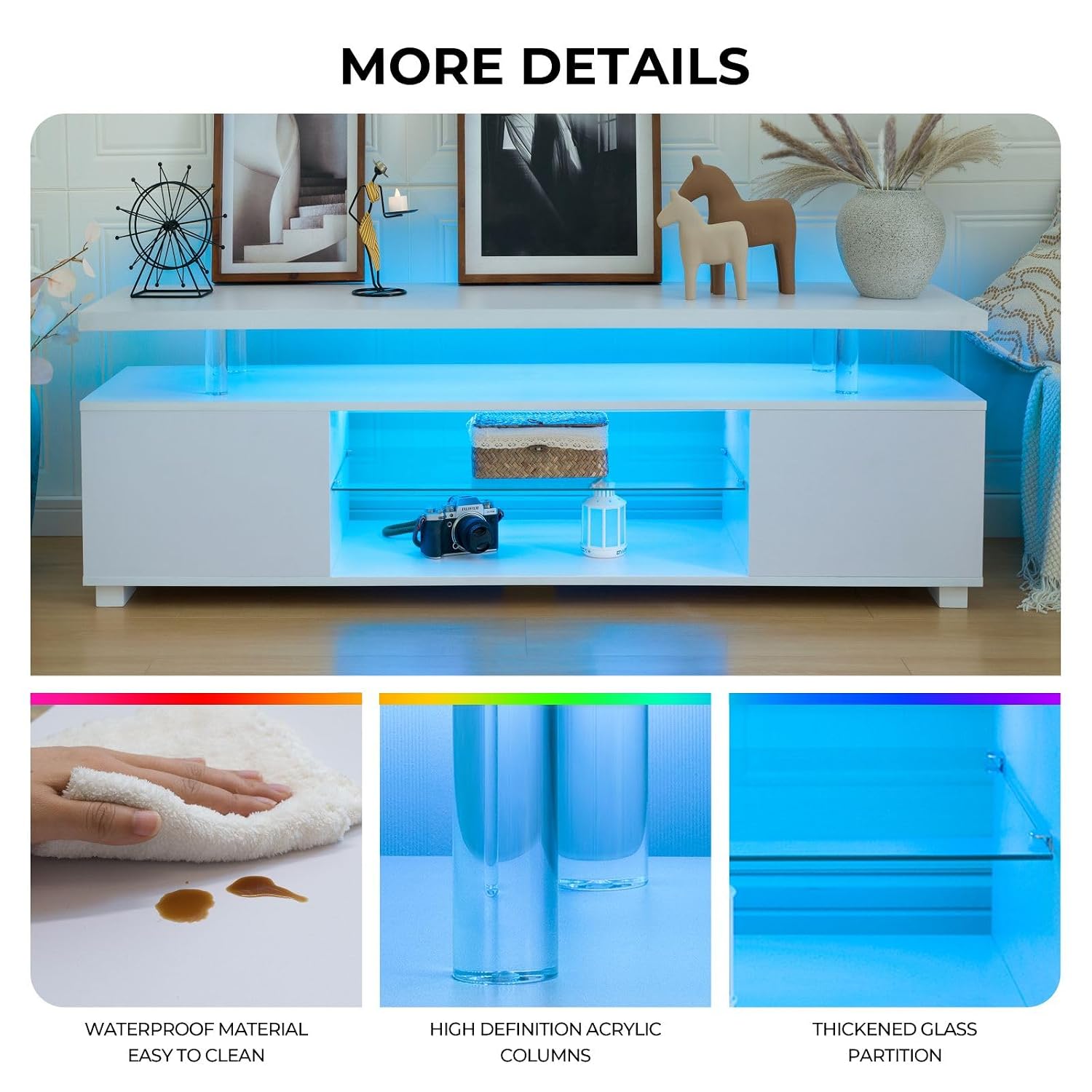 Meja TV LED Putih, Pusat Hibur - Gaming Console Entertainment Center ulasan dan harga