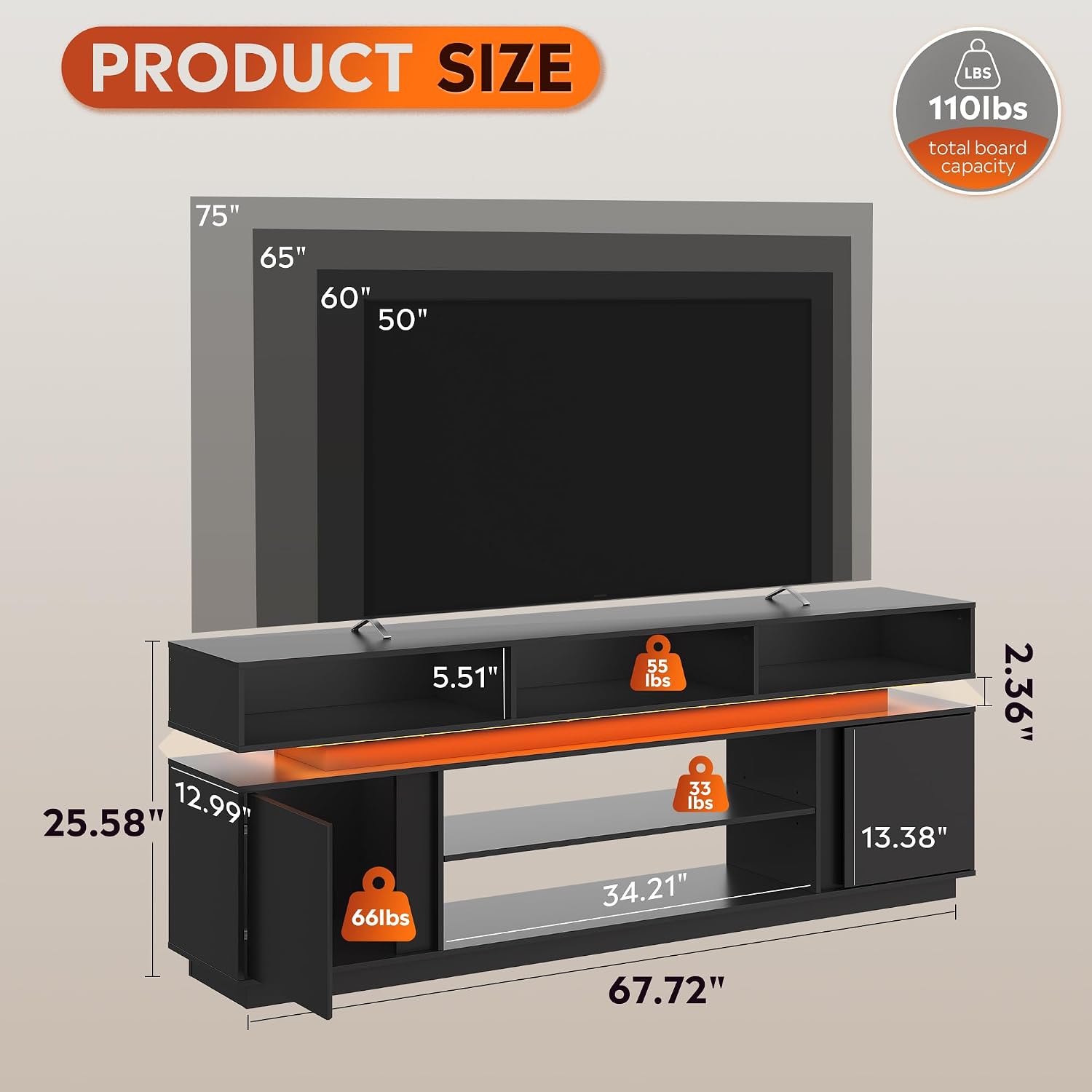 Meja TV Modern 75 Inci, Pusat  - Gaming Console Entertainment Center ulasan dan harga