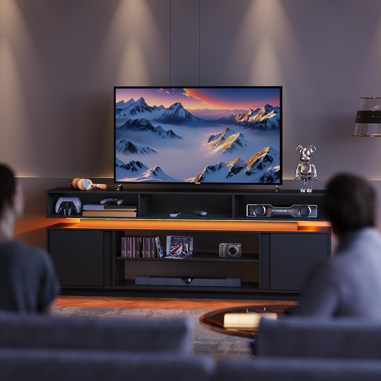 Meja TV Modern 75 Inci, Pusat  - Gaming Console Entertainment Center ulasan dan harga