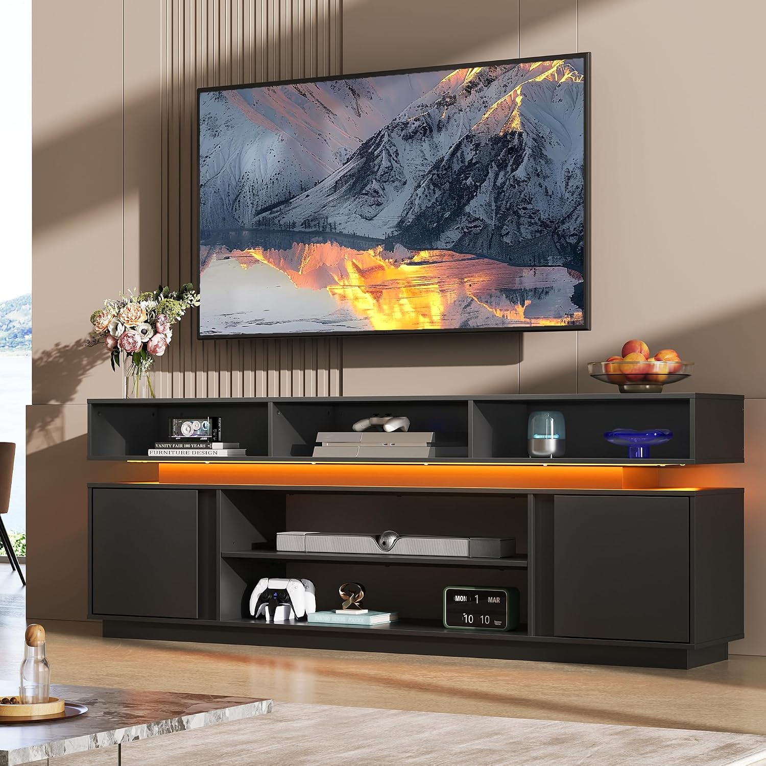 Meja TV Modern 75 Inci, Pusat  - Gaming Console Entertainment Center ulasan dan harga