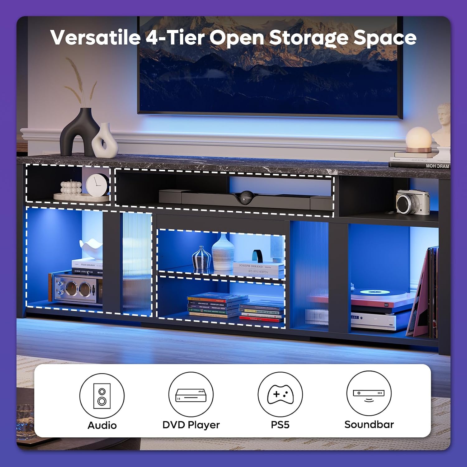 Meja TV 80 Inci untuk TV 85 In - Gaming Console Entertainment Center ulasan dan harga