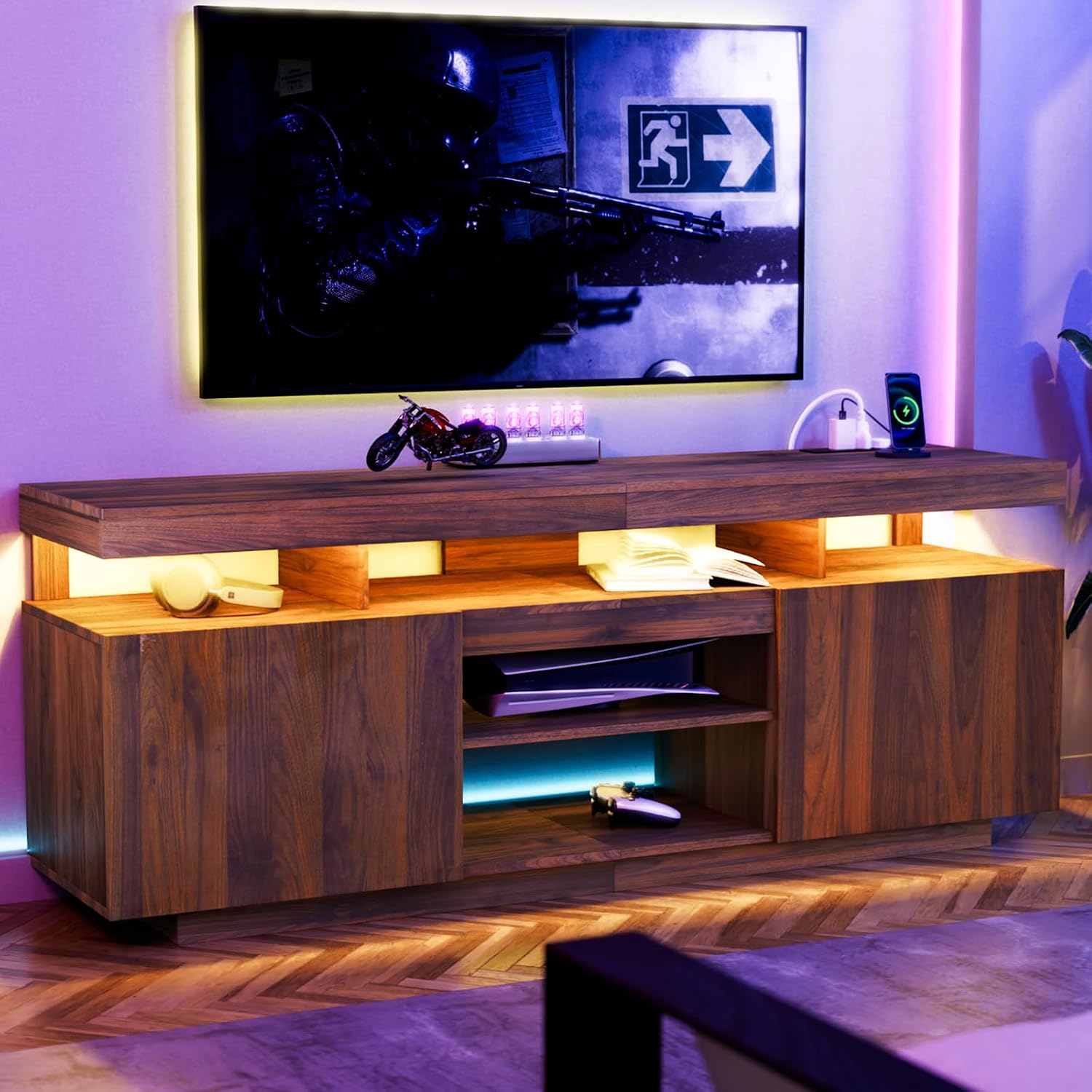 Meja TV LED dengan Stopkontak  - Gaming Console Entertainment Center ulasan dan harga