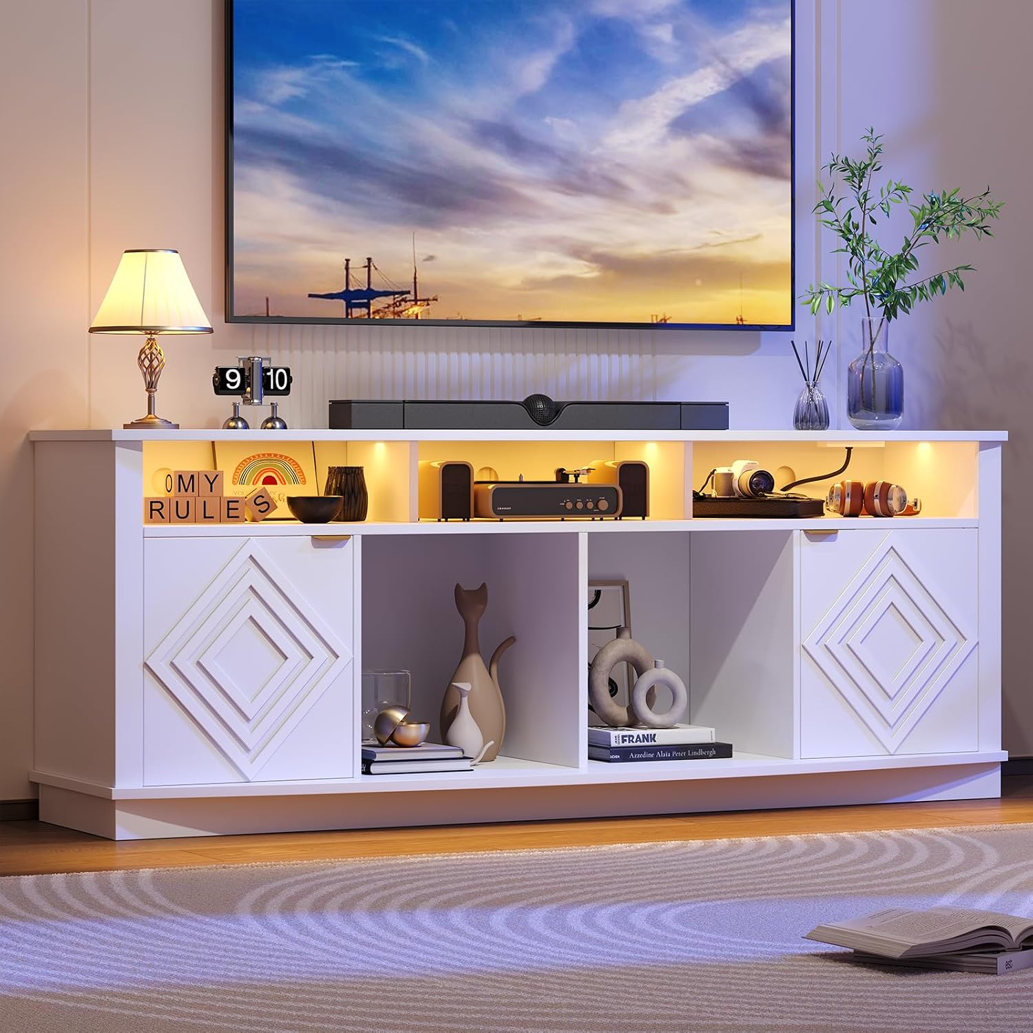 Meja TV LED 80 Inci, Pusat Hib - Gaming Console Entertainment Center ulasan dan harga
