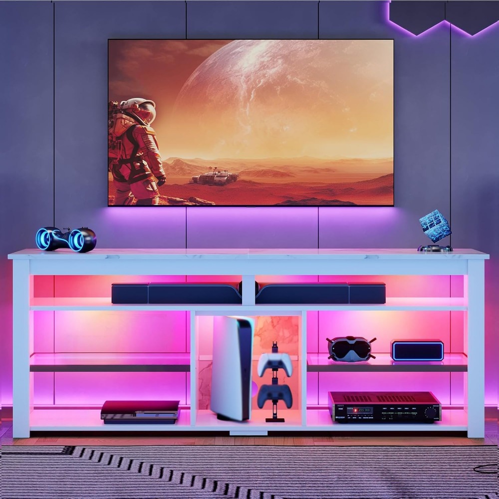Meja TV 70 Inci dengan Lampu L - Gaming Console Entertainment Center ulasan dan harga
